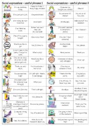 English Worksheet: Social expressions - useful phrases 1 & 2