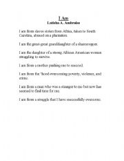 English worksheet: I am poem