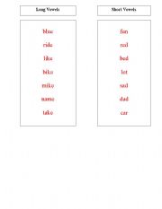 English Worksheet: Long/Short vowel words