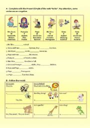 English Worksheet: to be present simple (aff. neg. inter. and short form answers) + animals