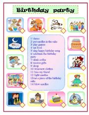 English Worksheet:  birthday party  : matching