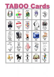 English Worksheet: Taboo Cards 