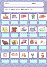 English Worksheet: Food pictionary