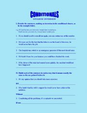 English Worksheet: Conditional Transformations - stylistic inversion