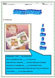 English worksheet: SUBJECT PRONOUNS EXERCISES