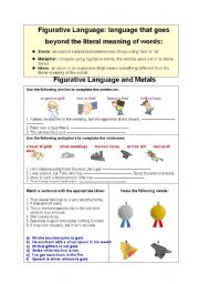 English Worksheet: Metals and Figurative Language: metaphors,similes,idioms