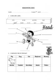 English Worksheet: DIAGNOSTIC TEST (4 PRIMARY)