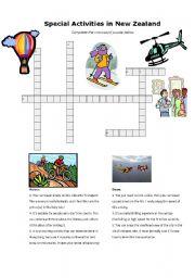 English Worksheet: Cross word puzzle - Special Activities in New Zealand