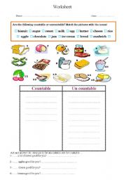 English Worksheet: countable un countable