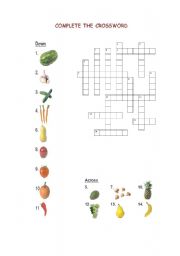 English Worksheet: Fruits and Vegetables crossword