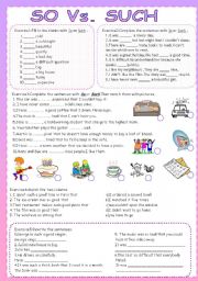 English Worksheet: So Vs. Such