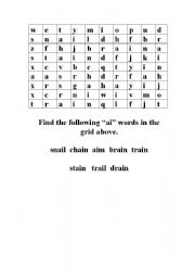 English Worksheet: ai words wordsearch