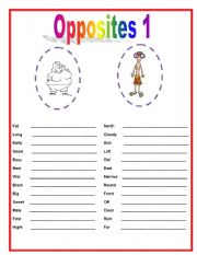 English Worksheet: opposites