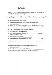 English Worksheet: Adverbs