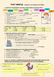 English Worksheet: Past Simple (regular+irregular) all forms * 5 types of exercises