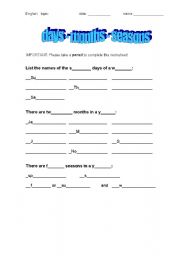 English Worksheet: Days Months Seasons