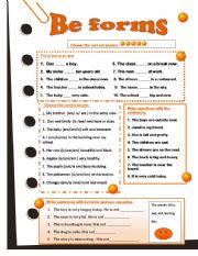 English Worksheet: Be Forms