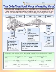 English Worksheet: Time Order Transitional Words (Connecting Words)