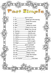 English Worksheet: 22 simple verbs (all irregular) to write in Past Simple KEY included