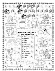 English Worksheet: ST. PATRICKS DAY (LABEL AND NUMBER THE PICTURES)