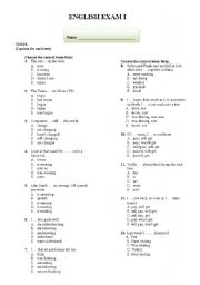 English worksheet: ptense forms exam questions