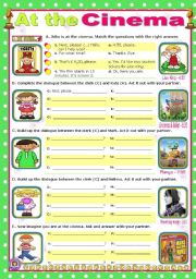 English Worksheet: At the Cinema  -  easy, short dialogues for young learners