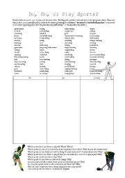 English Worksheet: Do, Go, or Play Sports?