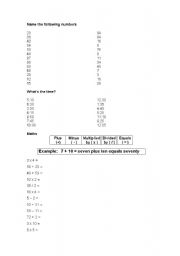 English worksheet: Numbers and maths