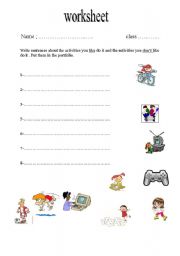 English worksheet: like & dont like