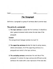 English Worksheet: the paragraph