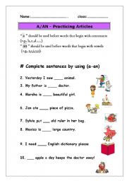 English Worksheet: a/ an 