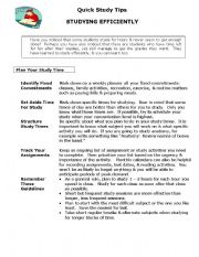 English worksheet: quick study tips