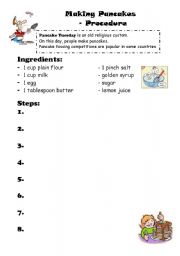 English Worksheet: making Pancakes Procedure