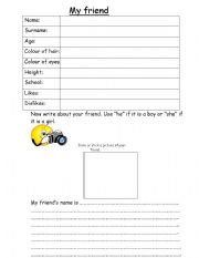 English Worksheet: My friend -guided writing