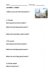 English Worksheet: LISTENING COMPREHENSION : LONDON VIDEO (youtube)