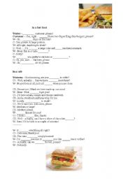 English worksheet: Lets go to eat something! Gapfil and roleplay activity