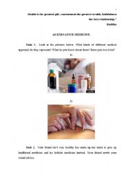 English Worksheet: ALTERNATIVE MEDICINE