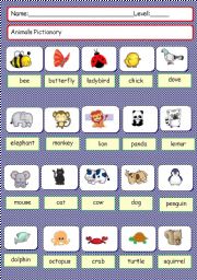 English Worksheet: Animals pictionary