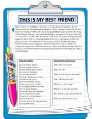 English Worksheet: This is my best friend. Reading comprehension.