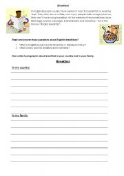 English Worksheet: Breakfast writing task