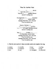 English worksheet: Months of the year song. Activity unscramble