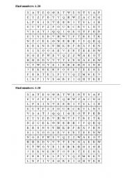 English worksheet: NUMBERS 1-20