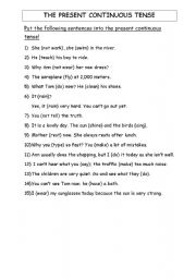 English worksheet: The present continuous tense