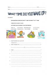 English worksheet: time.what time do you wake up ws.