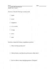 English worksheet: Hamlet - Act 1 Scene 1 Vocabulary and Comprehension Questions