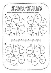 English Worksheet: Homophones (two pages)