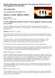 English Worksheet: What is better: E-books or paper-printed books?