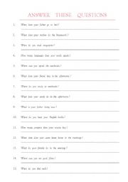 English Worksheet: when what where how