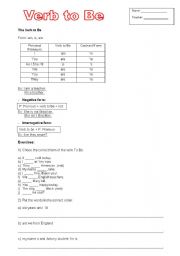 English worksheet: Verb to Be