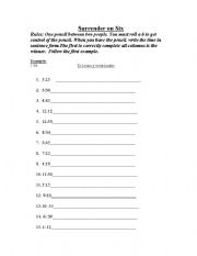 English worksheet: Surrendar on 6- Verb Conjugation Game